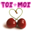 Cerises formant un coeur "Toi + moi"