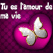Papillon doré sur un coeur "Tu es l'amour de ma vie"