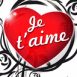 Je t'aime Coeur motifs végétaux rouge et noir