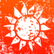 Soleil stylisé sur fond orange grunge