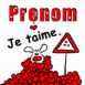 Chiot sous une pluie de coeurs "Je t'aime"