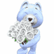Ourson 3D bleu offrant des fleurs