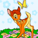Bambi joue avec un papillon