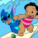 Lilo et Stitch font du surf