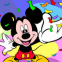 Mickey sous une pluie de cotillons
