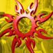 Soleil tribal rouge sur fond jaune