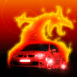 Renault M�gane Sport devant un dragon enflamm�