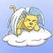 Chat ail� sur fond bleu