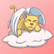Chat ail� sur fond rose