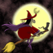 Sorci�re sur son balai, devant la lune