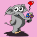 �l�phant avec coeur et bouquet fond rose