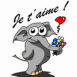 �l�phant "Je t'aime" avec coeur et bouquet fond blanc