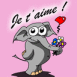 �l�phant "Je t'aime" avec coeur et bouquet fond rose
