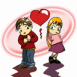 Amoureux timides avec aur�ole rose