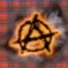 Symbole anarchiste en feu sur fond avec rayures �cossaises