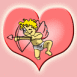 Cupidon tirant une fl�che, fond coeur rose