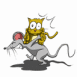 Chat port� par une souris sur fond blanc
