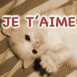 Chaton blanc sur le dos, s�pia, mention "Je t'aime"