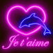 N�on dauphin dans un coeur "Je t'aime"