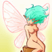 Fille papillon assise sur une souche