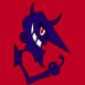 Diable bleu sur fond rouge