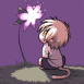 Gar�on contemplant une fleur lumineuse