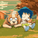 Gar�on dormant avec son chien