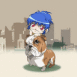 Fille et son bouledogue