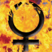 Symbole femme sur fond en feu