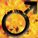 Symbole homme sur fond en feu
