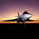 Avion de combat sur le tarmac, � l'aube
