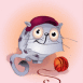 Chat souriant et pelote de laine