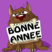 Molosse croquant une pancarte "Bonne ann�e"