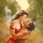 Couple s'embrassant dans un champ