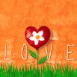 Fleur "Love" contre un mur orange